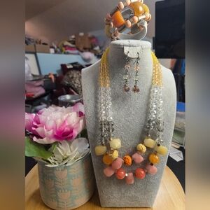 Multi-Color Glass Beaded Necklace Jewelry Set
